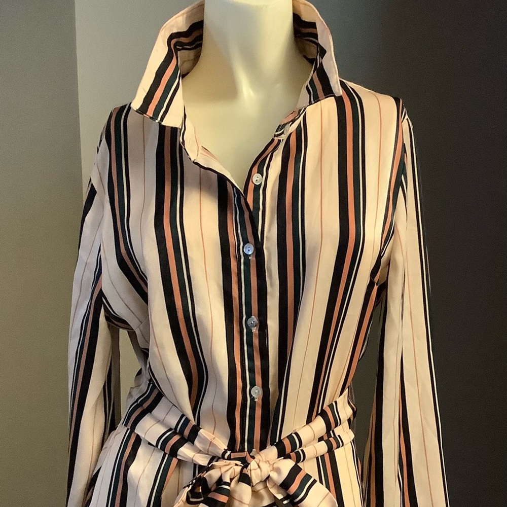 By Together Collection:Size M
Multi Striped Shirt Dress Front Buttons with Belt